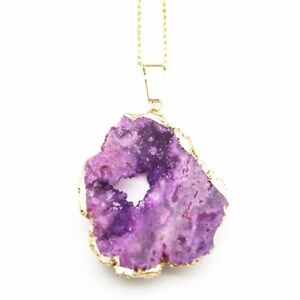 Amethysts Irregular Shape Natural Crystal Necklace With StainlessSteel Chain